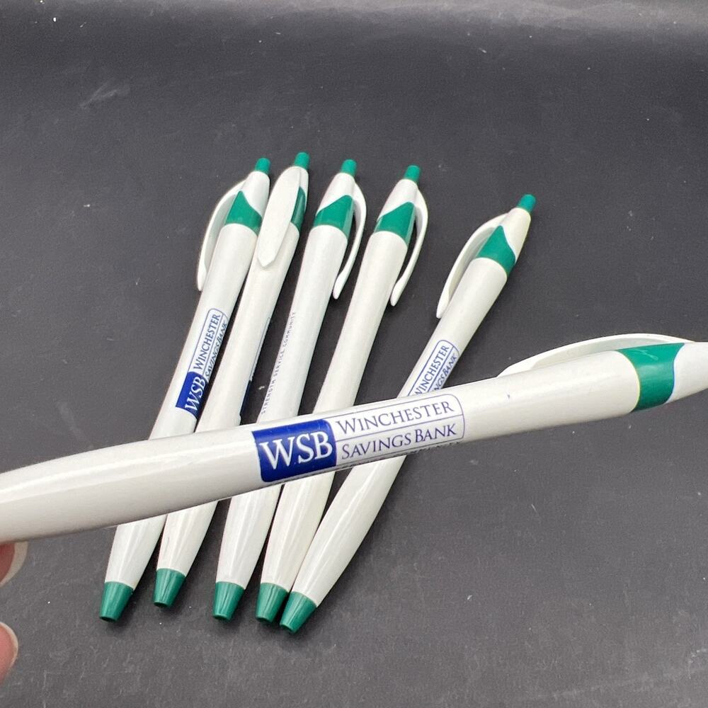 (6) WSB Winchester Savings Bank Pens Blue Ink Snow Panther ballpoint Promotional